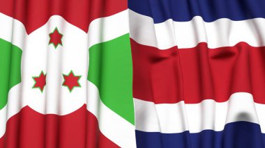 Gerçekçi kumaş dokusuna sahip BURUNDI ve COSTA RICA bayrakları