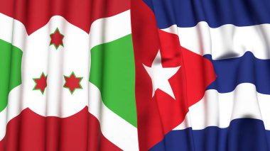 Gerçekçi kumaş dokusuna sahip BURUNDI ve CUBA bayrakları