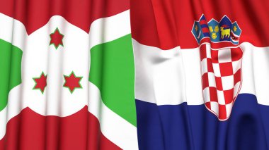 Gerçekçi kumaş dokusuna sahip BURUNDI ve CROATIA bayrakları
