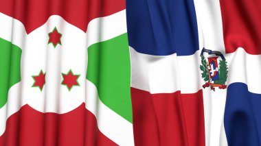 Gerçekçi kumaş dokusuna sahip BURUNDI ve DOMINICAN REPUBLIC bayrakları