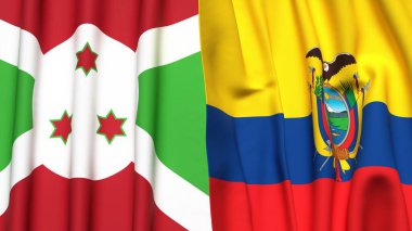 Gerçekçi kumaş dokusuna sahip BURUNDI ve Ekvador bayrakları