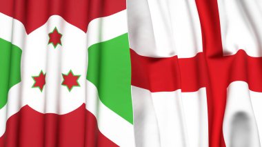 Gerçekçi kumaşlı BURUNDI ve İngiltere bayrakları