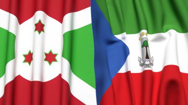 Gerçekçi kumaş dokusuna sahip BURUNDI ve EquATORIAL GUINEA bayrakları