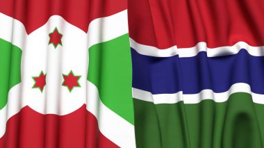 Gerçekçi kumaş dokusuna sahip BURUNDI ve GAMBIA bayrakları