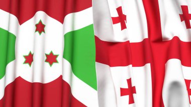 Gerçekçi kumaş dokusuna sahip BURUNDI ve GEORGIA bayrakları