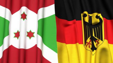 Gerçekçi kumaş dokusuna sahip BURUNDI ve GERMANY bayrakları