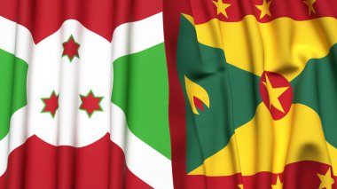 Gerçekçi kumaş dokusuna sahip BURUNDI ve GRENADA bayrakları