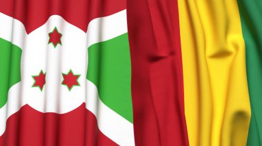 Gerçekçi kumaş dokusuna sahip BURUNDI ve GUINEA bayrakları