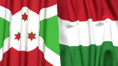 Gerçekçi kumaş dokusuna sahip BURUNDI ve HUNGARY bayrakları