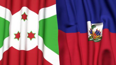 Gerçekçi kumaş desenli BURUNDI ve HAITI bayrakları