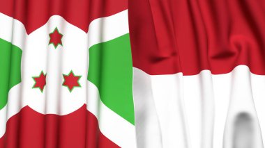 Gerçekçi kumaş dokusuna sahip BURUNDI ve INDONEZYA bayrakları
