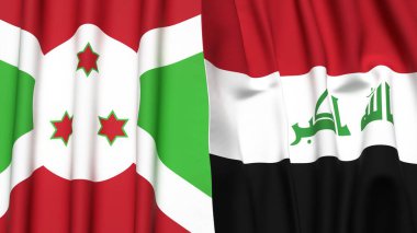 Gerçekçi kumaş dokusuna sahip BURUNDI ve IRAQ bayrakları