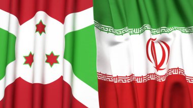 Gerçekçi kumaş dokusuna sahip BURUNDI ve İRAN bayrakları
