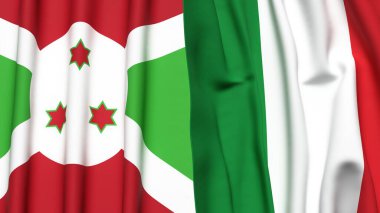 Gerçekçi kumaş dokusuna sahip BURUNDI ve İTALYA bayrakları