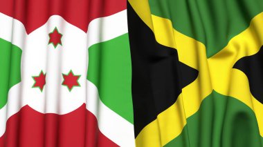 Gerçekçi kumaş dokusuna sahip BURUNDI ve JAMAICA bayrakları