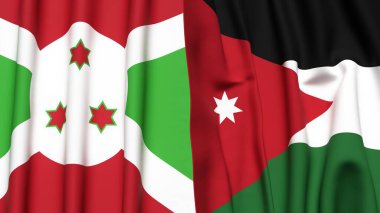 Gerçekçi kumaş dokusuna sahip BURUNDI ve JORDAN bayrakları