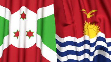 Gerçekçi kumaş dokusuna sahip BURUNDI ve KIRIBATI bayrakları