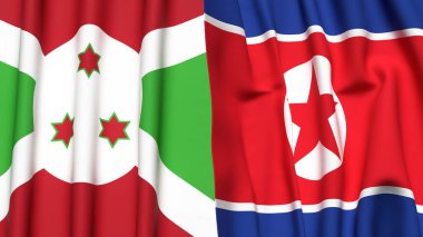 Gerçekçi kumaş dokusuna sahip BURUNDI ve KOREA North bayrakları