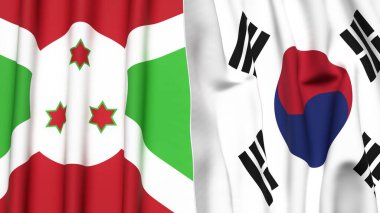Gerçekçi kumaş dokusuna sahip Bayraklar BURUNDI ve KOREA GÜNEY