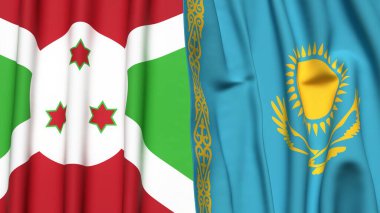 Gerçekçi kumaş dokusuna sahip BURUNDI ve KAZAKHSTAN bayrakları