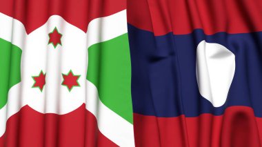 Gerçekçi kumaş dokusuna sahip BURUNDI ve LAOS bayrakları