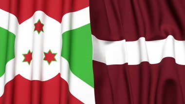 Gerçekçi kumaş dokusuna sahip BURUNDI ve LATVIA bayrakları