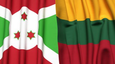 Gerçekçi kumaş dokusuna sahip BURUNDI ve LITHUANIA bayrakları