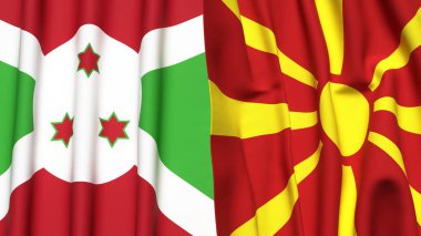 Gerçekçi kumaş dokusuna sahip BURUNDI ve MACEDONIA bayrakları