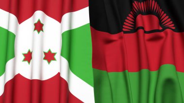 Gerçekçi kumaş dokusuna sahip BURUNDI ve MALAWI bayrakları