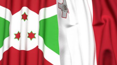 Gerçekçi kumaş desenli BURUNDI ve MALTA bayrakları