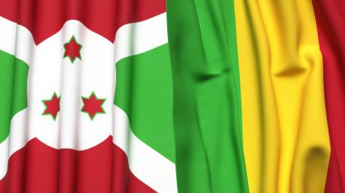 Gerçekçi kumaş dokusuna sahip BURUNDI ve MALI bayrakları