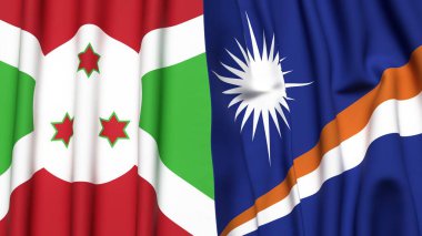 Gerçekçi kumaş dokusuna sahip BURUNDI ve MARSHALL Adaları bayrakları