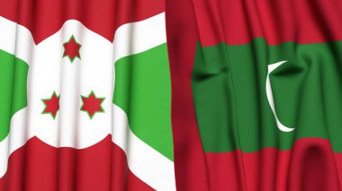 Gerçekçi kumaş desenli BURUNDI ve MALDIVES bayrakları