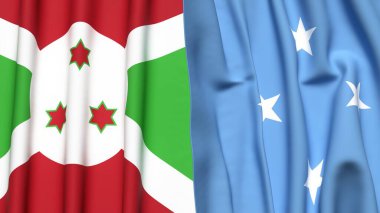 Gerçekçi kumaş dokusuna sahip BURUNDI ve MICRONESIA bayrakları