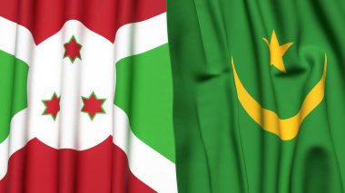 Gerçekçi kumaş dokusuna sahip BURUNDI ve MAURITANIA bayrakları