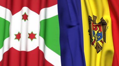 Gerçekçi kumaş dokusuna sahip BURUNDI ve MOLDOVA bayrakları