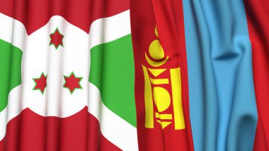 Gerçekçi kumaş dokusuna sahip BURUNDI ve Mongola bayrakları