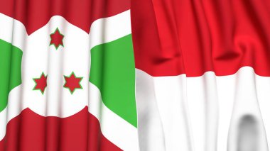 Gerçekçi kumaş dokusuna sahip BURUNDI ve Monako bayrakları