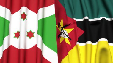 Gerçekçi kumaş dokusuna sahip Bayraklar BURUNDI ve MOZAMBIQUE