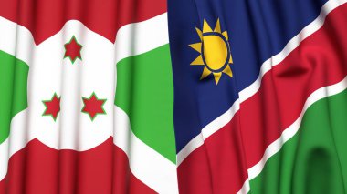 Gerçekçi kumaş dokusuna sahip BURUNDI ve NAMIBIA bayrakları