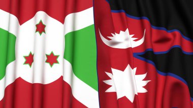 Gerçekçi kumaş dokusuna sahip BURUNDI ve NEPAL bayrakları