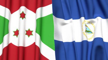 Gerçekçi kumaş dokusuna sahip BURUNDI ve NICARAGUA bayrakları