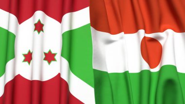 Gerçekçi kumaşlı BURUNDI ve NIGER bayrakları