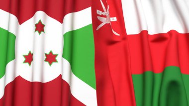 Gerçekçi kumaş dokusuna sahip BURUNDI ve OMAN bayrakları
