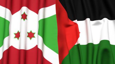 Gerçekçi kumaşlı BURUNDI ve Filistin 4k bayrakları