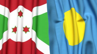 Gerçekçi kumaş dokusuna sahip BURUNDI ve PALAU bayrakları