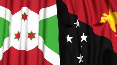 BURUNDI ve PAPUA YENİ GİNEA bayrakları gerçekçi kumaş dokusuna sahip