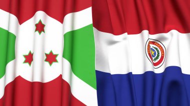 Gerçekçi kumaş dokusuna sahip BURUNDI ve PARAGUAY bayrakları