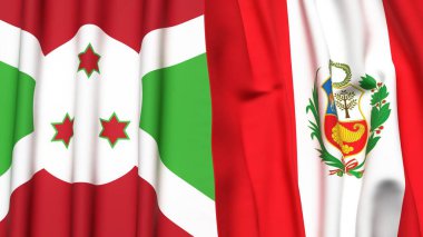 Gerçekçi kumaşlı BURUNDI ve Peru bayrakları