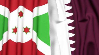 Gerçekçi kumaş dokusuna sahip BURUNDI ve Katar bayrakları